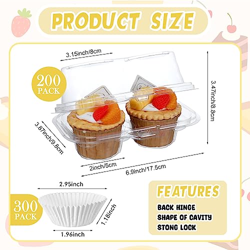 Roshtia 100 Pcs 2 Cavity Cupcake Container with 300 Mini Baking Cups
