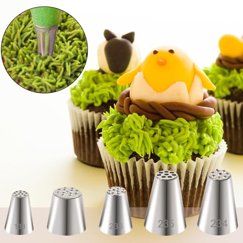 5pcs Grass Piping Tip, Stainless Steel Grass Icing Tip, Cake Decorating Tips Piping Tips Set for Frosting Cupcakes Decoration DIY Baking Supplies