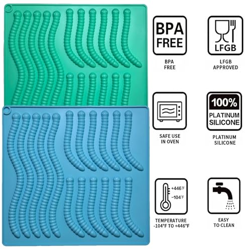 4Pcs Gummy Candy Molds - Silicone Gummy Worm Molds with 2Pcs Dropper,Non-stick and Bpa Free for Candy Chocolate Gummies Baking - color: New Gummy Worm Molds