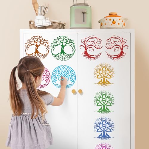 Yazhiji 15Pcs 6 x 6 Inch Tree of Life Stencil, Reusable Stencils for Painting on Wood Decoration Painting Templates for Wall Floor DIY Decorations Holiday Gifts for Kids