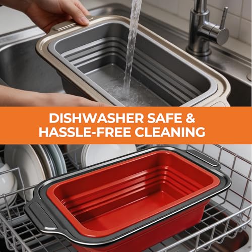 2-Pack Collapsible Silicone Bread Pans with Reinforced Rim & Oven Mitts - Space Saving Loaf Pans for Baking - Easy Release Nonstick Foldable Mold for Meatloaf, BPA Free