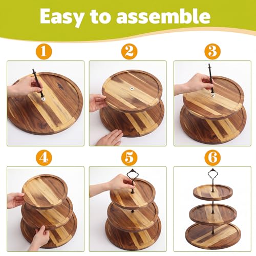 RattanView 7 Pcs Wooden Dessert Display Set 3 Tier Stands Trays, Brown - color: Brown