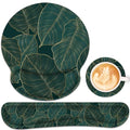 Ergonomic Mouse Pad with Wrist Rest and Keyboard Wrist Rest, Mousepad - color: Green Palm Leaf