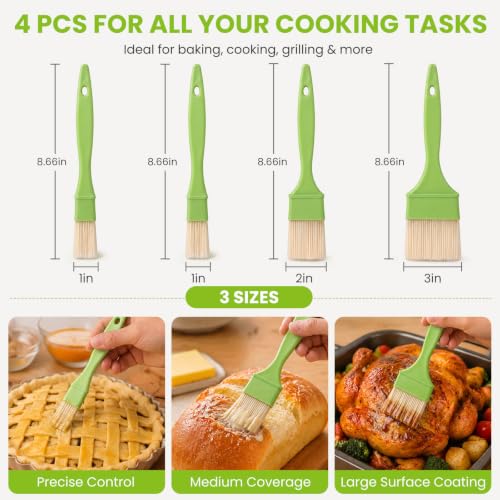 4 PCS Pastry Brush Set, Soft Bristle Basting Brushes, 1", 1", 2" & 3"