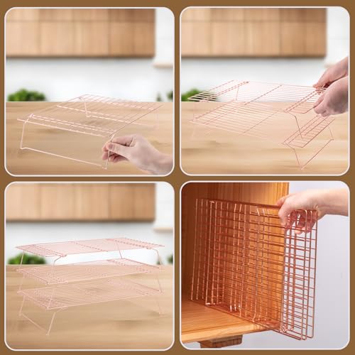 Briout Cooling Rack for Cooking Baking 3 Tiers,16"x10" Wire Rack, Rose Gold - color: Rose Gold, size: 16"x10"-3Tier