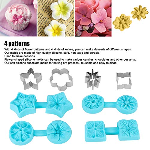 4 Sets Silicone Baking Molds with Cutter, Fondant Molds for Cake Decorating Flowers