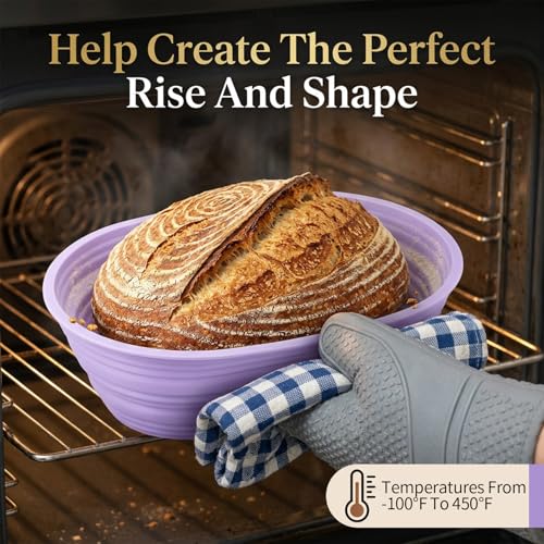 MAQUITA 4-Pack Oval Silicone Bread Proofing Basket, 10-Inch Sourdough Proofing Basket Set (Purple)