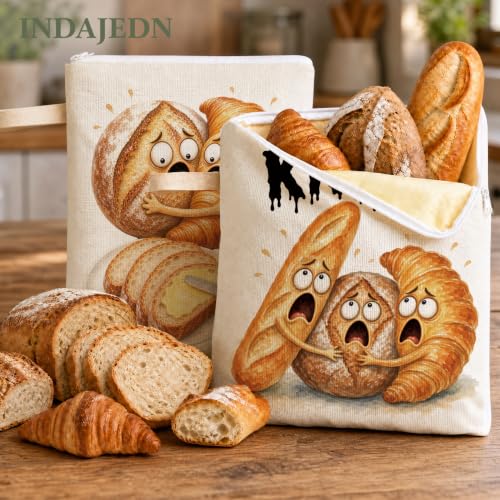 Funny Baking Lover Gifts Beeswax Bread Bags 2 Pack XL 13x17in - color: Funny Bread - She Has a Knife