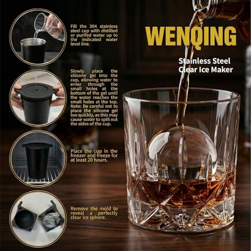 2.5" Clear Ice Ball Maker - Stainless Steel Sphere Ice Mold for Whiskey & Cocktails, Crystal Clear Round Ice Cube Tray with Easy-Release Silicone, Bourbon Gifts for Men, 2 Pack (Black) - size: 2 PACK