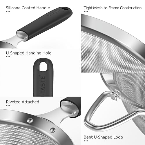 U-Taste Fine Mesh Strainer, 18/8 Stainless Steel Sieve 30 Mesh, M/Black - color: (2) Black, size: M-4.73in
