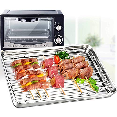 TeamFar Toaster Oven Pan with Cooling Rack, 10.4"x 8"x1" Toaster Oven Tray - size: 10.4 x 8.1 x 1 inch