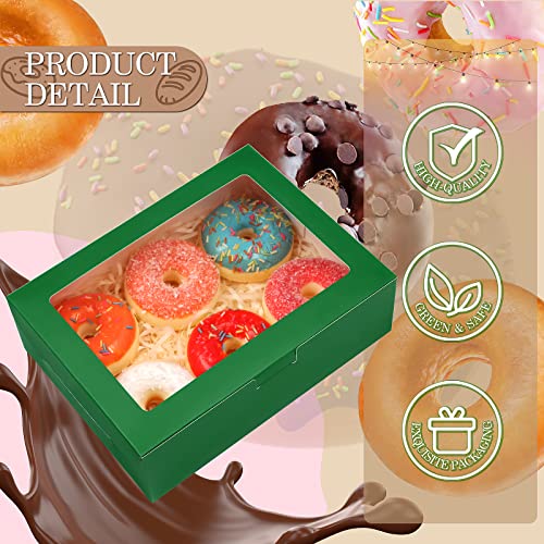 KPOSIYA 65 PCS 8x6x2.5 Inch Cookie Boxes with Window Green Bakery Boxes Pastry Boxes for Gift Giving, Treat, Dessert, Cupcakes, Chocolate, Strawberries, Donuts, Muffins (5 Style Windows) - color: Green(pack of 65)