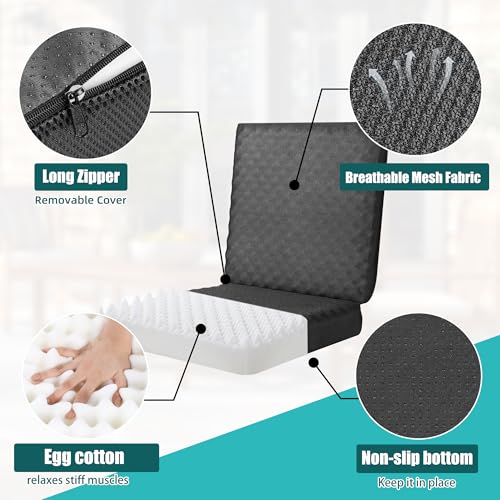 BALAPET Recliner Cushions for Long Sitting, Egg Crate Foam Recliner Cushion for Elderly Reduces Muscle Fatigue and Provides Air Flow, Extra Large Non-Slip Seat Cushion with Back Support(20*20*4in) - color: Black, size: 20×20×4in