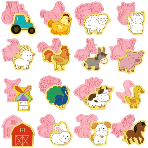 Jspupifip 16 Pack 3D Cookie Cutters Set DIY Press Molds Farm Animal - style: Farm Animal