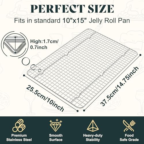 Cooling Racks 10 x14.75 in, Tight-Wire Stainless Steel Baking Rack 1-Pack - size: 10"x14.75"-1 Pack