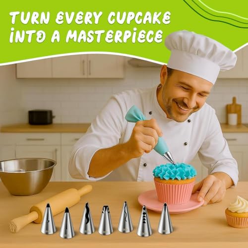 Suuker Ruffle Piping Tips Set, 9-Piece Cake Decorating Kit with Bag
