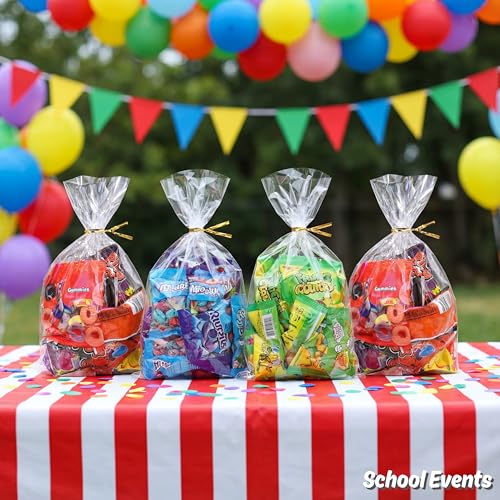 Wowfit 9x14 Clear Cellophane Goodie & Gift Bags, 50 CT, 6" Gold Twist Ties - size: 9x14 Inch (Pack of 50)