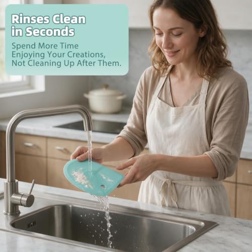 Silicone Dough Scraper with Metal Core Flexible Bowl Scraper Bread Baking - color: Blue & Mint Green