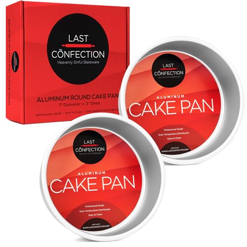 LAST CONFECTION 7 x 3 Inch Round Cake Pans, Set of 2 Anodized Aluminum Cake Pans Baking Tins - size: 2 Pack - 7" x 3" Deep