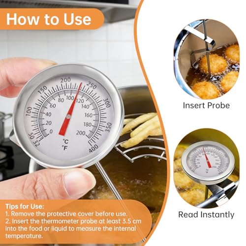 Candy/Deep Fry Thermometer with Pot Clip - 8" Stainless Steel Stem Meat Cooking Thermometer for Frying and Candle Making, Turkey, BBQ, Grill, Instant Read, Analog Display - size: 8 inch