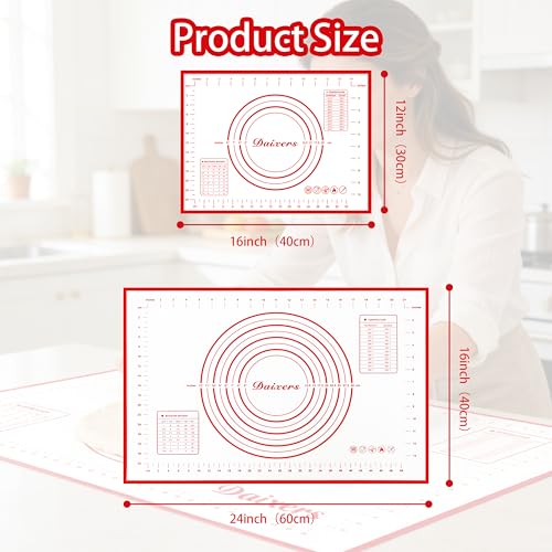 Silicone Baking Mats Set of 2,Large 24" x 16" Small 16" x 12" Non Stick Non Skid Pastry-Mat with Measurements (Red) - size: Large 24" x 16" Small 16" x 12"