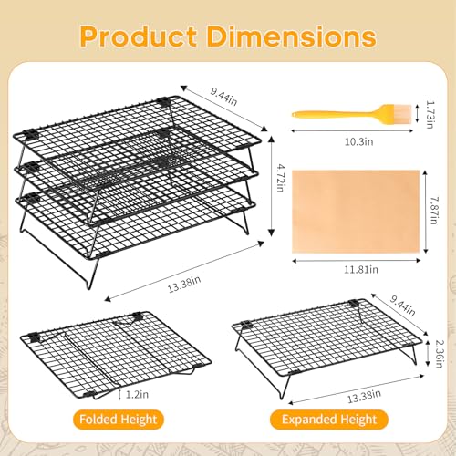 3-Tier Baking Cooling Rack with Legs, 13"x 9" w/50 Parchment Paper - size: 13"x9"