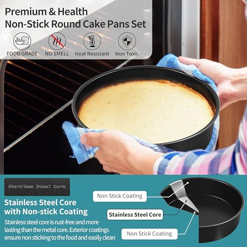 P&P CHEF 4/6 / 8 Inch Cake Pan Set of 3, Non-Stick Round Cake Pans - size: 4 + 6 + 8 Inch