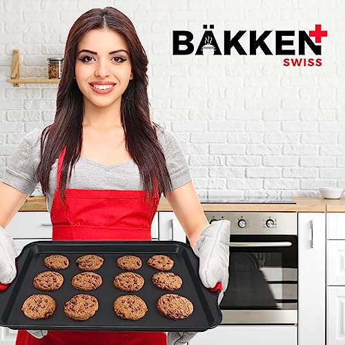 Nonstick Cookie Sheet Pans Set of 5 - Professional Quality Carbon Steel Baking Sheet Trays with Gray Coating Inside & Outside – Small, Medium, Large Pans, Roaster Pan, and Plastic Lid - color: Black, size: Multi-Size Set