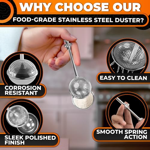 Stainless Steel Flour Duster for Bread Baking, 7", Spring Handle - size: 7-Inch Flour Duster