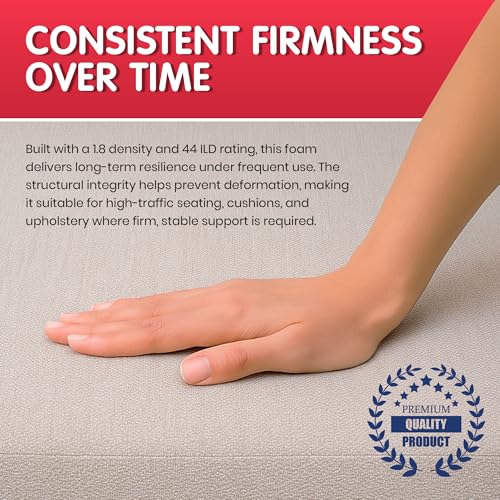 FOAMYFOAM High Density 2 inch Thick, 24 inch Wide, 80 inch Long Upholstery Foam, Cushion Replacement - size: 2" x 24" x 80"