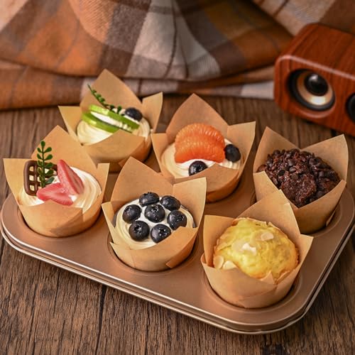 Neyimqr 120 Counts Natural Tulip Cupcake Liners for Baking Cups, Food Grade Parchment Paper Muffin Liners Holders, Standard Tulip Cupcake Liners, Greaseproof Cup Cake Wrappers for Party, Christmas - color: Natural
