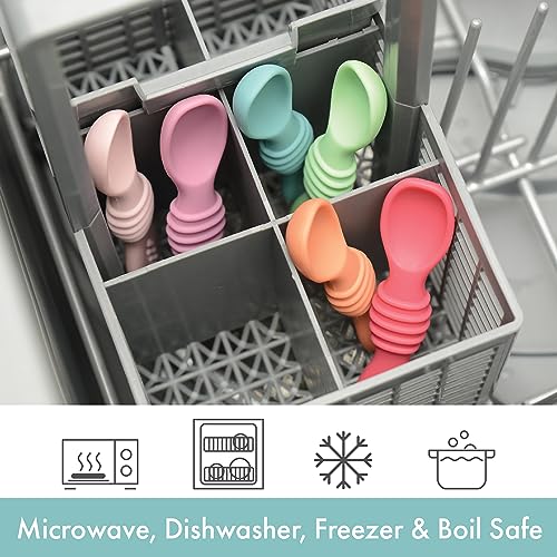 PrimaStella Silicone Chew Spoon Set for Babies and Toddlers | Safety Tested | BPA Free | Baby Spoon 6 Pack (Pink/Purple) - color: Pink/Purple
