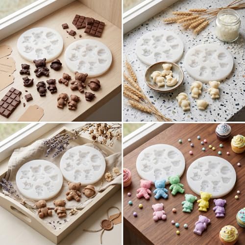 2 Pcs Bear Silicone Fondant Mold Mini 3D Teddy Bear Candy Cake Chocolate Silicone Molds for Decoration, DIY Desserts, Cupcake,Clay, Gum Paste