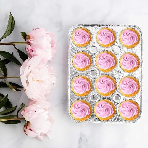 PARTY BARGAINS 12-Cup Aluminum Mini-Muffin Pans - 20 Pack, Mini-Cupcake Pans, Disposable Tin for Baking (Max 240°C)