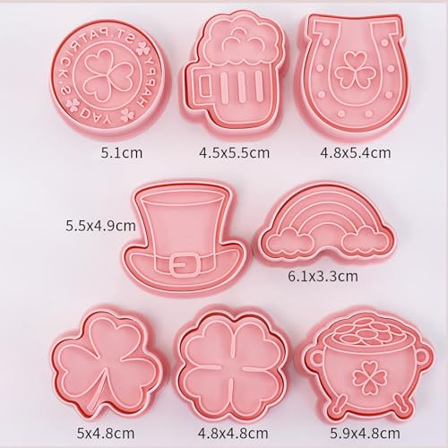 St. Patrick's Day Cookie Cutters, 8Pcs 3D Plastic Cookie Molds Cartoon Shamrock Four Leaf Clover Horseshoe Biscuit Cutters for Irish Holiday Party Baking Cutting Tool (D8) - color: D8