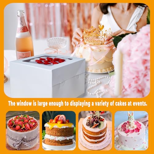 10x10x10 Inches Cake Boxes with Cake Boards, 3 Pack Premium Tall Cheesecake Boxes with Display Window for Christmas, Birthday, Wedding - size: 10 x 10 x 10 Inches-3 Pack