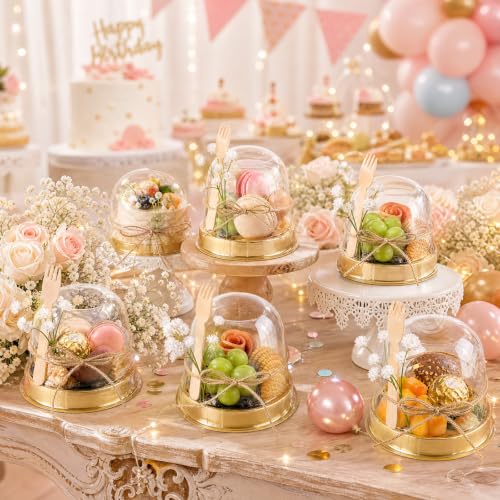 50 Pcs Mini Dessert Containers with Dome Lids Clear Plastic Cake Boxes