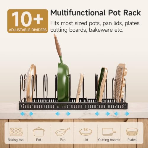 MUDEELA Pot Lid Organizer for Cabinet, Expandable Baking Pan Rack 10 Slots - size: 10 Dividers