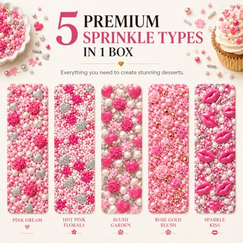Confect Cake & Cupcake Sprinkles | Love Sprinkles Mix Pink Mini Lips & Roses, Silver Hearts & Vermcelli and White Pearls | Anniversary Sprinkles | Edible sprinkles Mix Pack of 5 (5 Oz) - color: Love Sprinkles