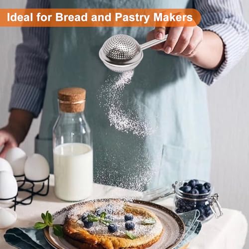 2 PCS Flour Sifter for Baking, Stainless Steel Flour Duster for Bread Baking, Powdered Sugar Shaker Duster Sifter, Spring-operated Handle Powder Sugar Shaker Dusters for Flours Tea, Full-hole - size: Full-hole