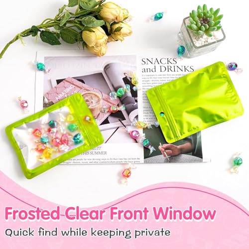 FUNFERY 100 Pack Mylar Resealable Bags, Green Foil Packaging Bags - color: Green, size: 3 x 4.7 inch