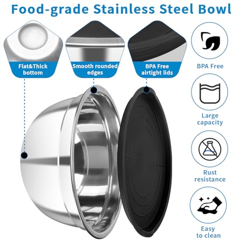 Stainless Steel Mixing Bowls with Lids, 7-Piece Nesting Bowl Set