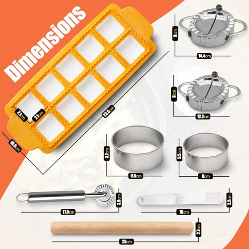 Ultimate Ravioli Maker Press & Dumpling Maker Kit - 10-Hole Ravioli Mold, Pasta Roller, Pastry Wheel & Pierogi Press - Stainless Steel Empanada Maker Machine & Pasta Making Tools for Kitchen (Square) - size: Square Shape