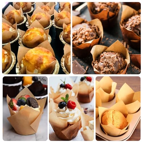 Neyimqr 120 Counts Natural Tulip Cupcake Liners for Baking Cups, Food Grade Parchment Paper Muffin Liners Holders, Standard Tulip Cupcake Liners, Greaseproof Cup Cake Wrappers for Party, Christmas - color: Natural