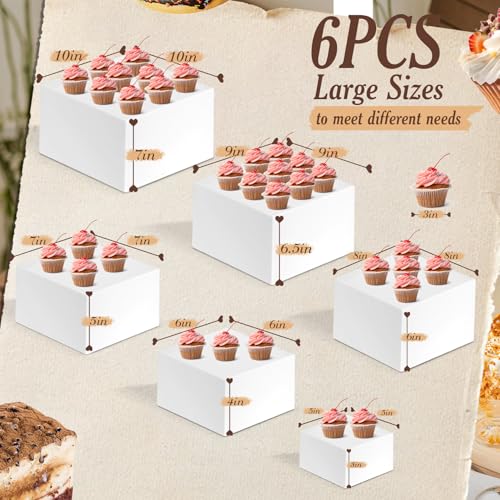 6 PCS Buffet Risers, Large Food Risers for Buffet Table, Dessert Display - color: White, size: 10" 9" 8" 7" 6" 5"
