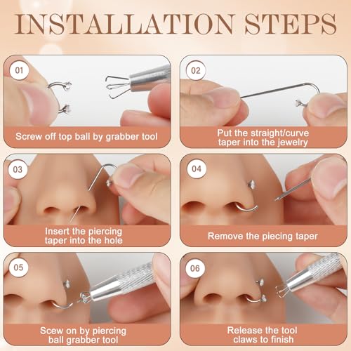 ONESING 2Pcs Piercing Ball Grabber Tool for Changing Jewelry, Stianless Steel Flat Back Earring Applicator Internally Threaded Push Pin Piercing Grabber Tool - color: Silver-H