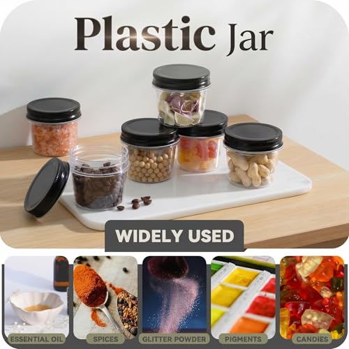novelinks 4 oz Plastic Small Mason Jars and Small Plastic Jars with Lids - color: Black, size: 40 Pack 4 Ounce