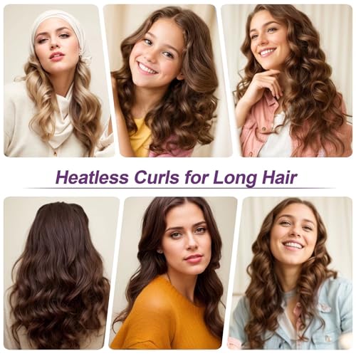 Heatless Curls Overnight Hair Curlers - 4 Pcs No-Heat Curling Rod to Sleep In,Velvet Hair Rollers with Satin Wrap - color: Black(Pack of 4)