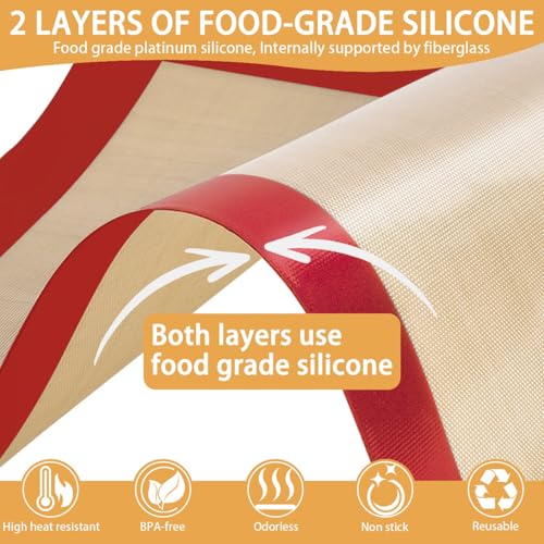 SenseYo 6 Pcs Silicone Baking Mat Non Slip Reusable BPA Free Silicone Rectangular Bakeware Sheet Liner for Cookies Pastry Bread Dough Prep Oven Counter (Red) - color: Red
