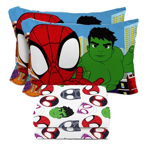 Sunny Side Up Spidey & His Amazing Friends Full Sheet Set - 4 Piece Kids Bedding Set Includes Pillow Cover - Super Soft Superhero Microfiber Sheets Features Miles Morales & Ghost Spider - color: Multi - Spidey & Friends, size: 4 Piece Full